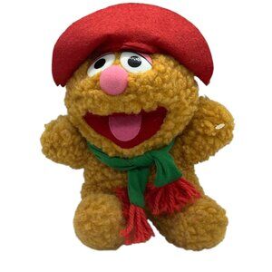 Vtg 1987 Henson Associates Fozzie Bear Plush Figurine Red Hat Green Scarf 9"